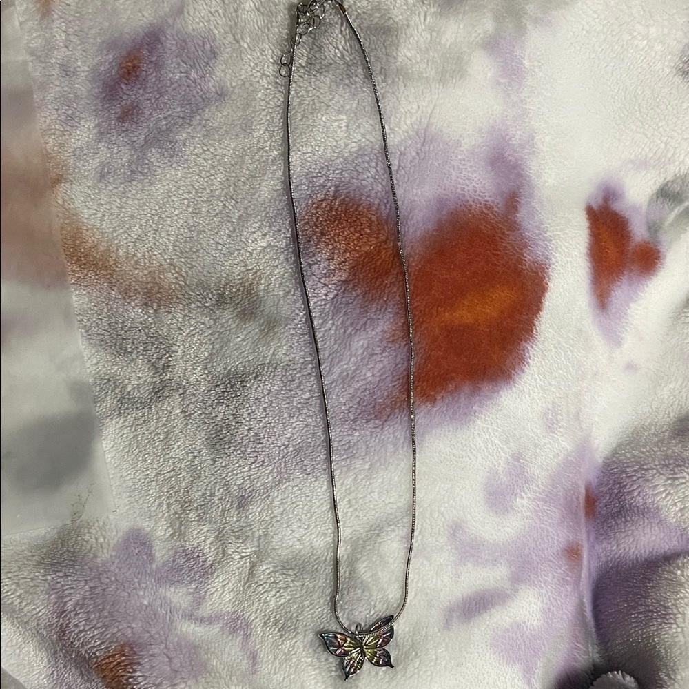 HALARA Silver Butterfly Necklace with Multicolor Enamel